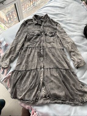 Velvet Heart Washed Black Denim Button-Front Tiered Shirt Dress